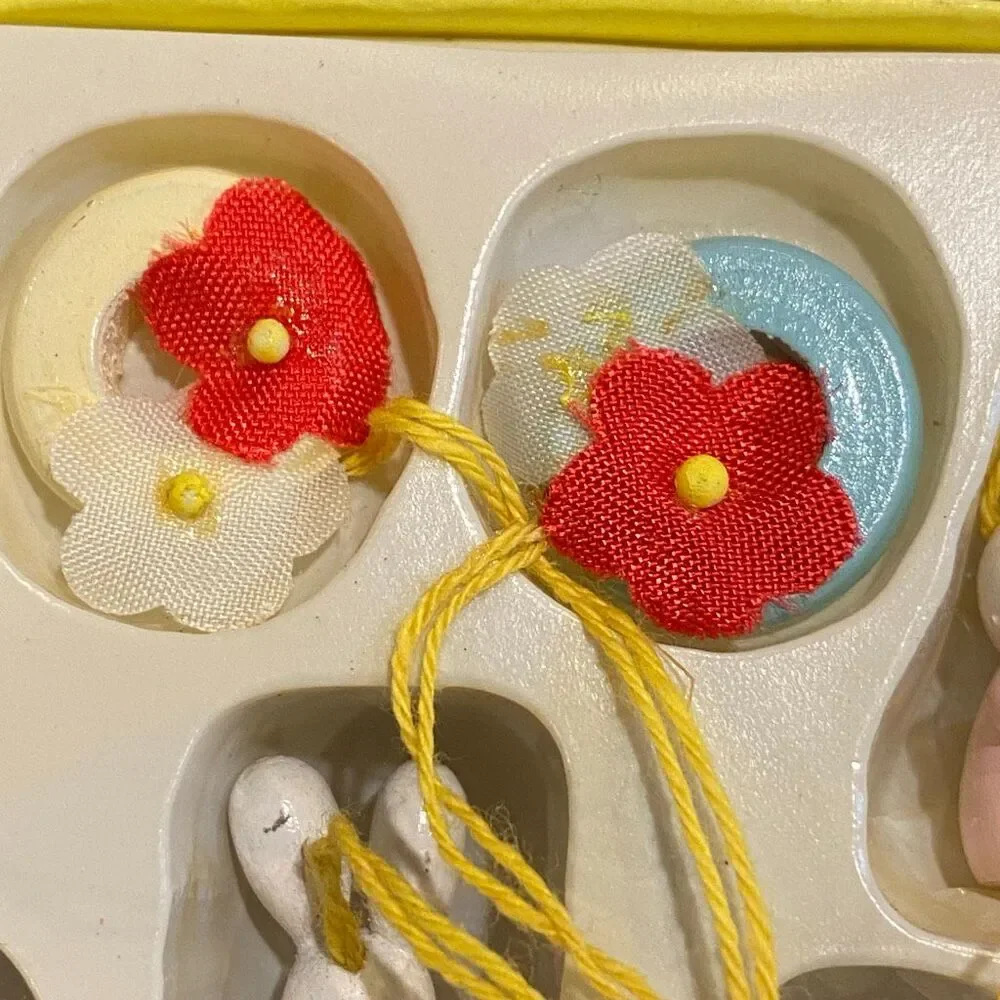 Vintage Mini Wood Easter Eggs Chicks Bunnies Flowers Ornaments Hand Painted